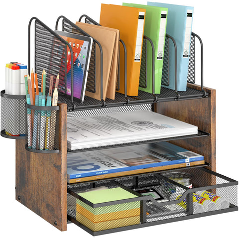 DAOUTIME 4-Tier mesh desk organizer keeping files organized clearly.