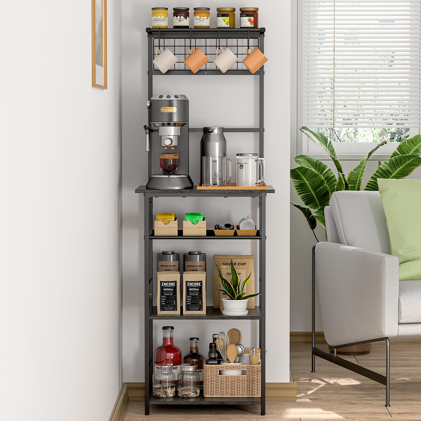 DAOUTIME 5-tier coffee bar station with ample storage for essentials.