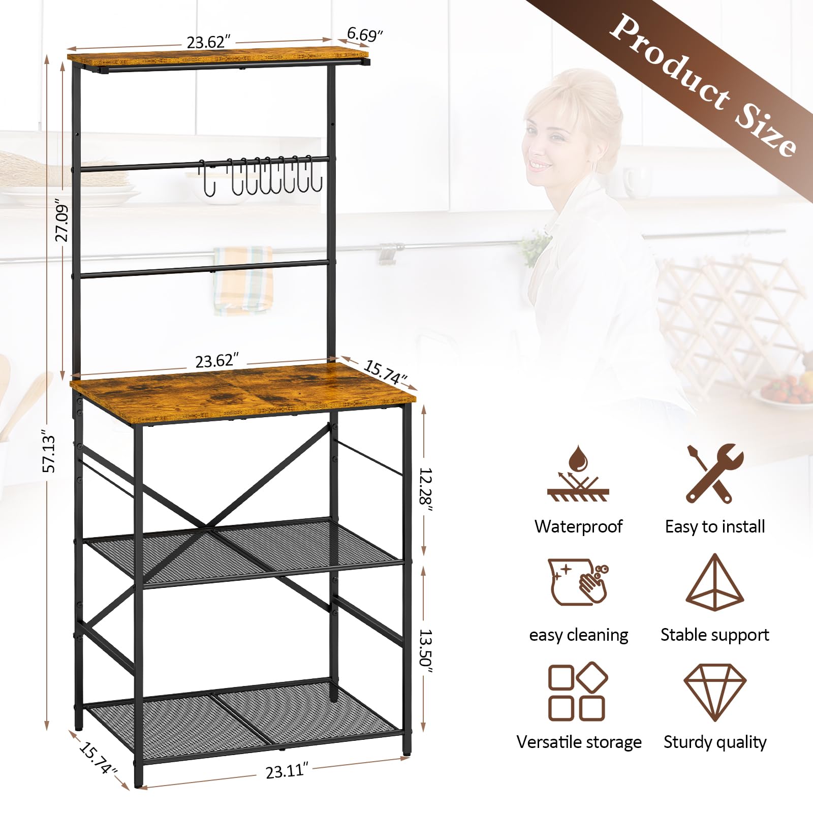 DAOUTIME bread rack and plant shelf for versatile kitchen display.