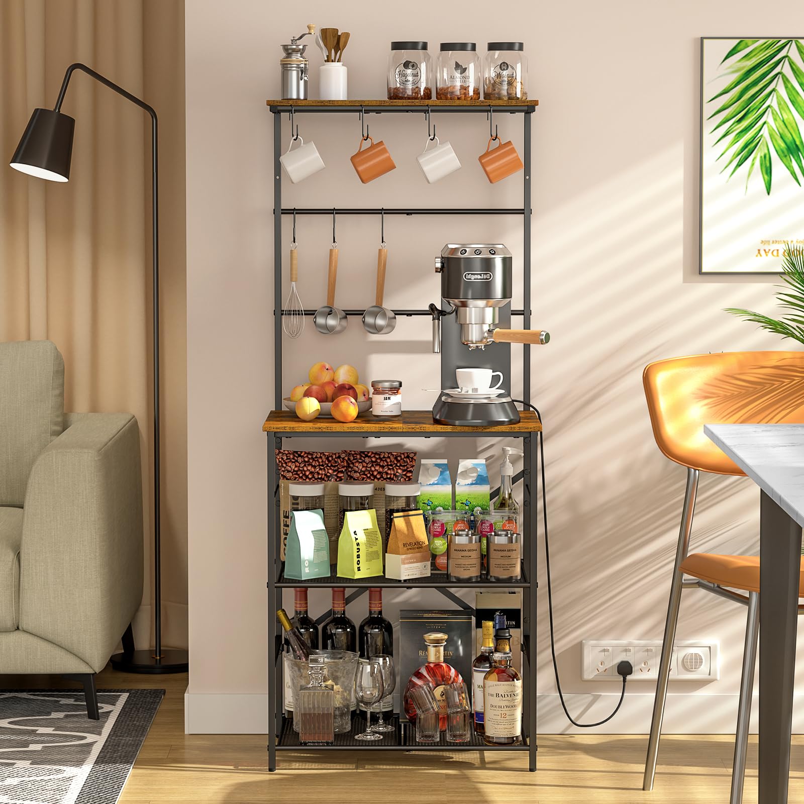 DAOUTIME coffee bar with 8 S-shaped hooks for organized cups.