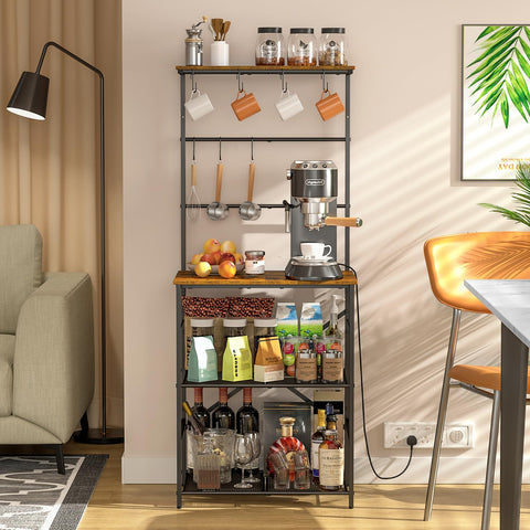 DAOUTIME coffee bar with 8 S-shaped hooks for organized cups.