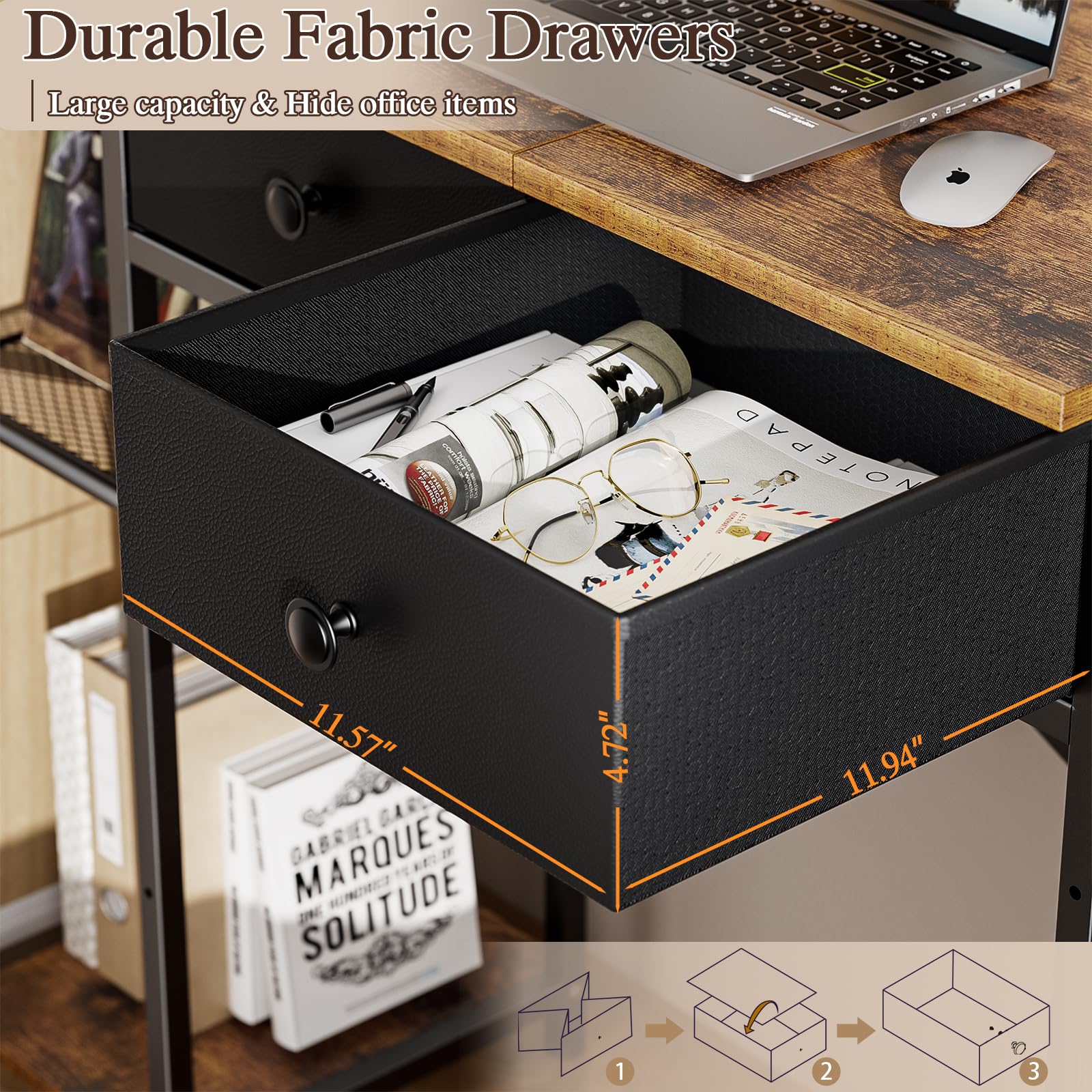 DAOUTIME desk with drawers keeps stationery neatly stored and accessible.