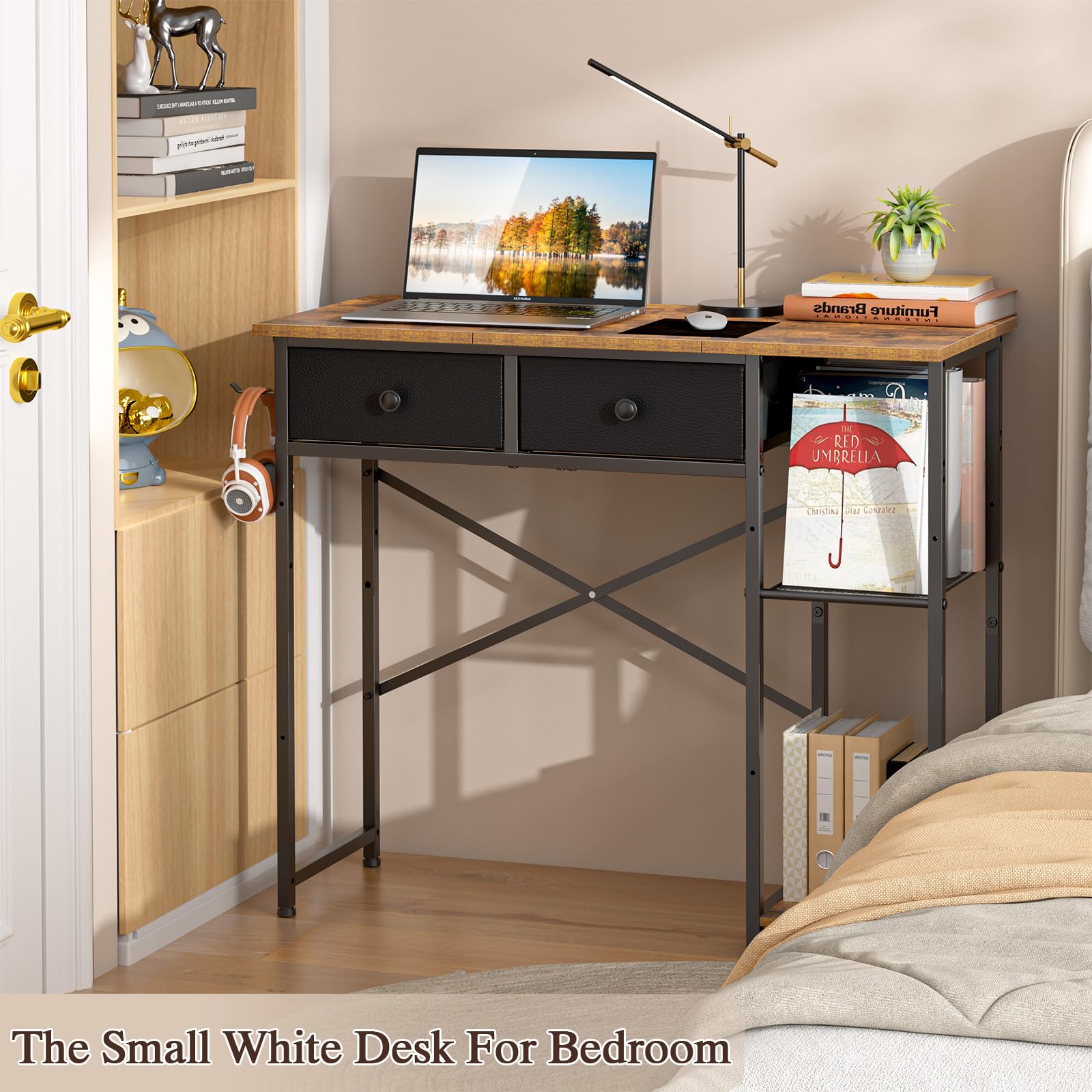 DAOUTIME desk in dorm room setup saves space efficiently.