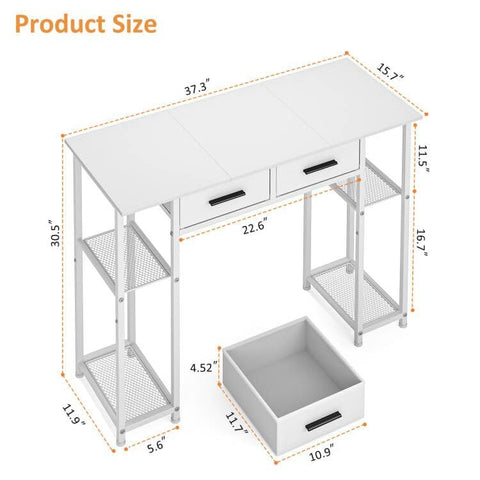 DAOUTIME desk with storage shelves keeps books and accessories organized.