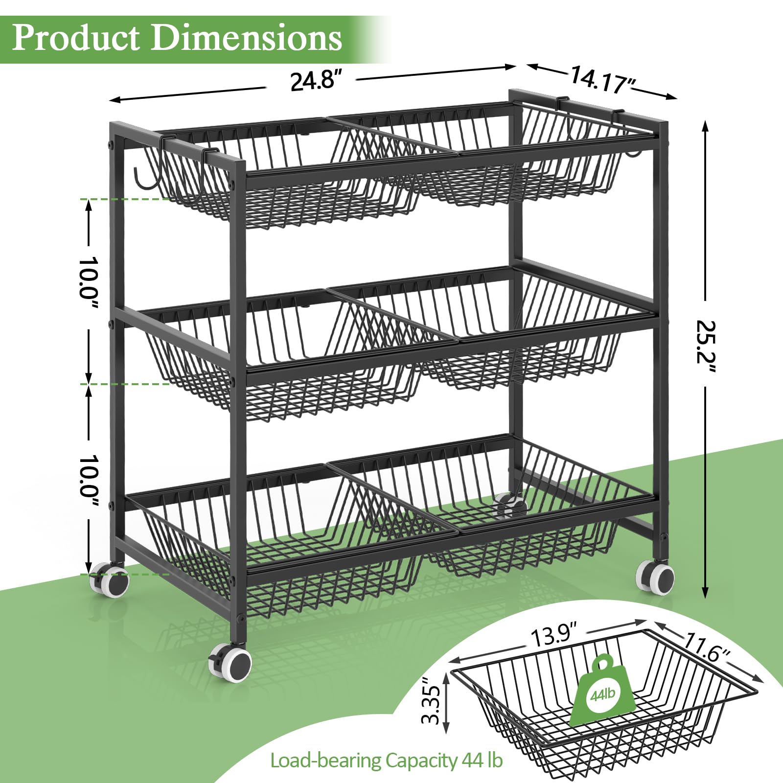 DAOUTIME fruit and vegetable rack neatly fits produce and snacks.