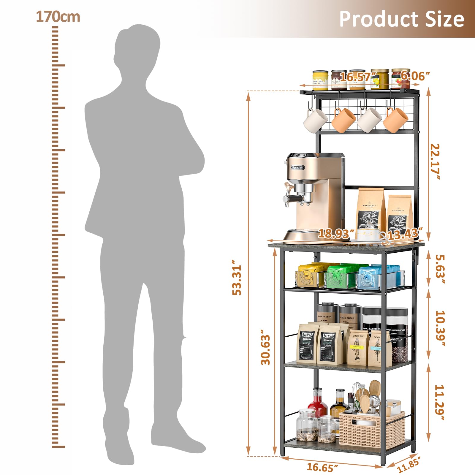 DAOUTIME kitchen bakers rack blends rustic charm with practical storage.