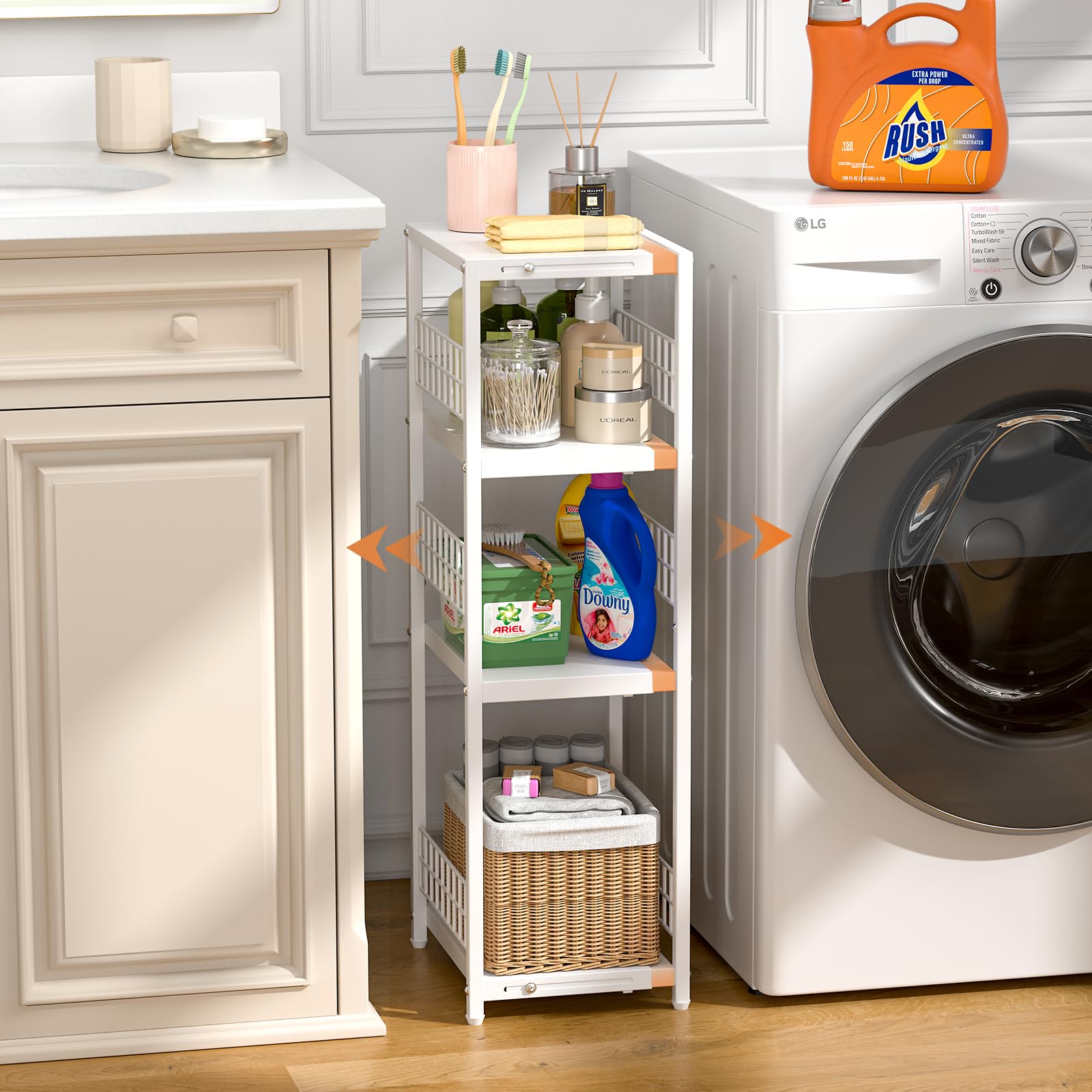 DAOUTIME metal shelf with anti-slip feet protecting floors during daily use.