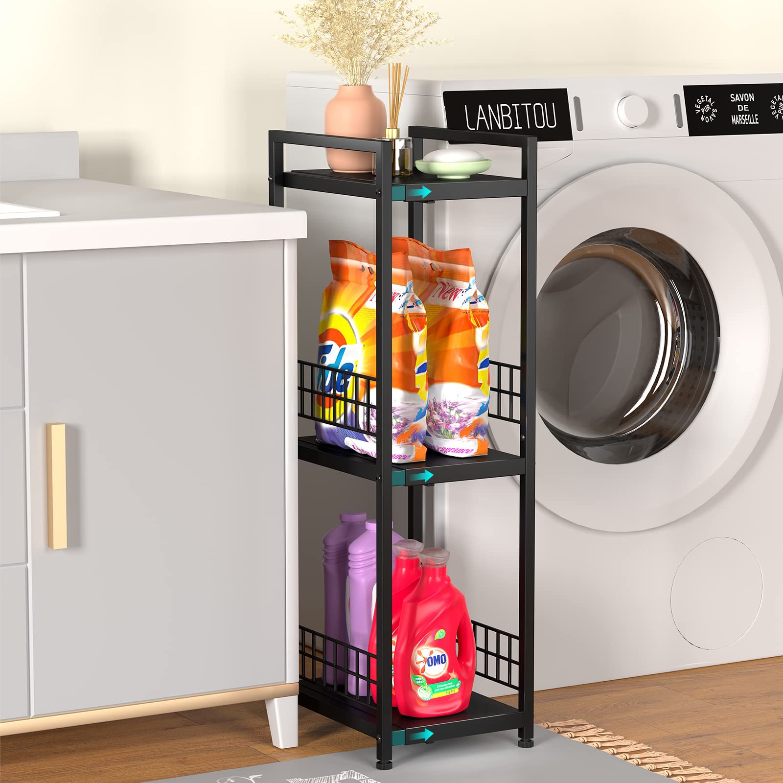 DAOUTIME narrow freestanding shelf fully assembled for compact spaces.
