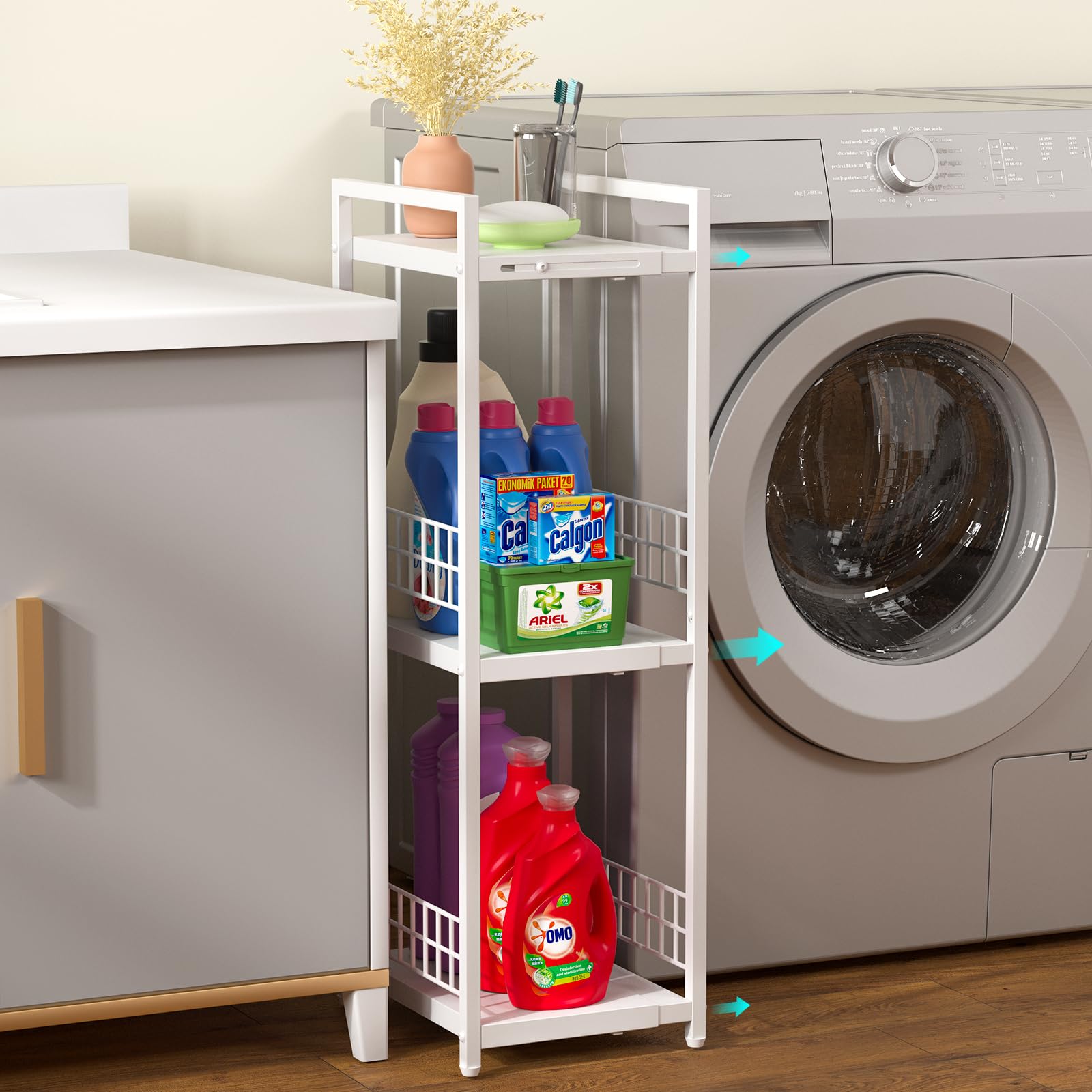 DAOUTIME slim storage shelf in bathroom setup for keeping essentials within reach.