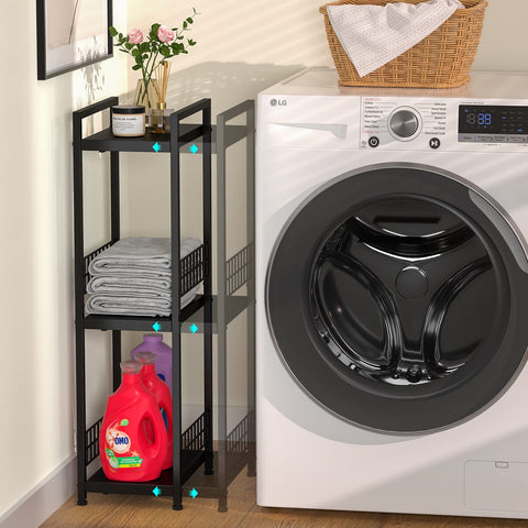 DAOUTIME slim shelving unit fits beside counters for storage.