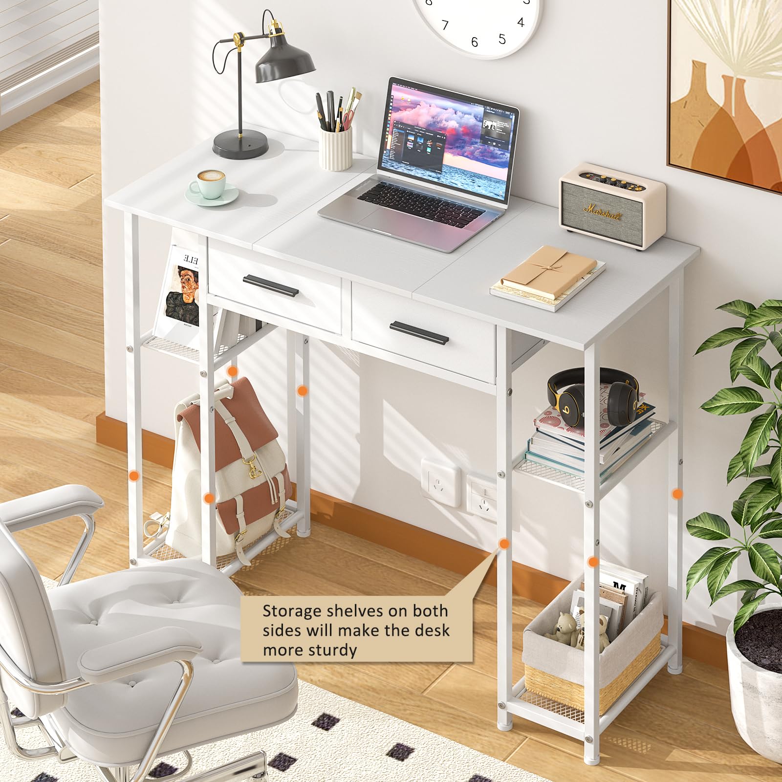 DAOUTIME compact-design desk fits small rooms for study or makeup vanity.