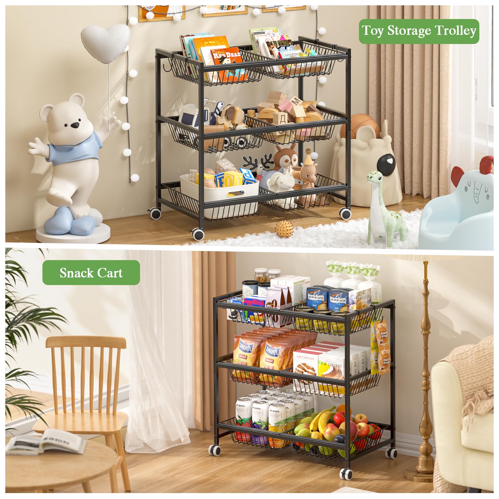 DAOUTIME rolling cart doubles as a living room snack station.