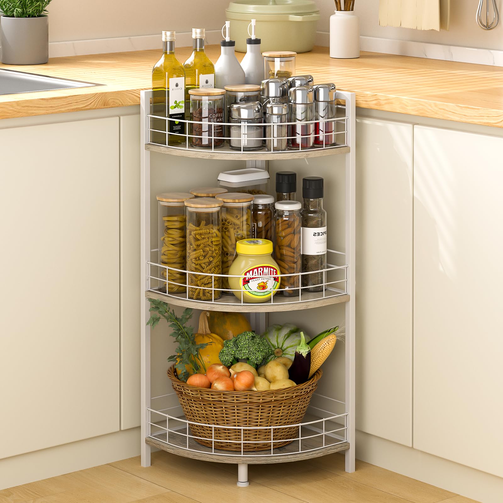 DAOUTIME triangular corner shelf with raised edges for secure items.