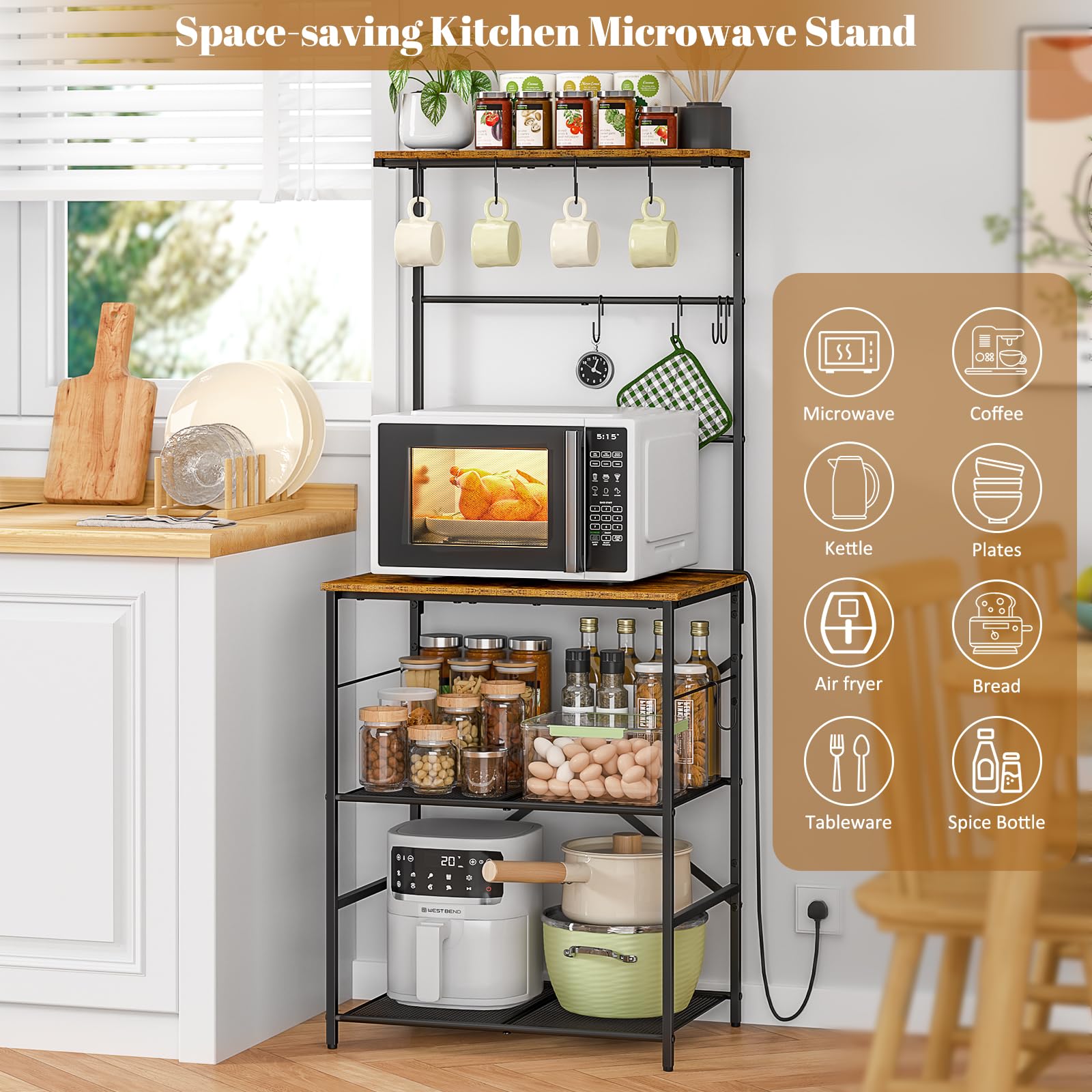 DAOUTIME vintage wood and metal rack for stylish kitchen storage.
