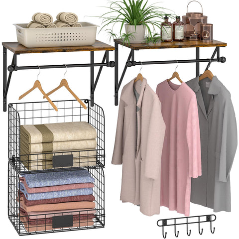 DAOUTIME wall-mounted laundry shelves with drying rods for efficient storage