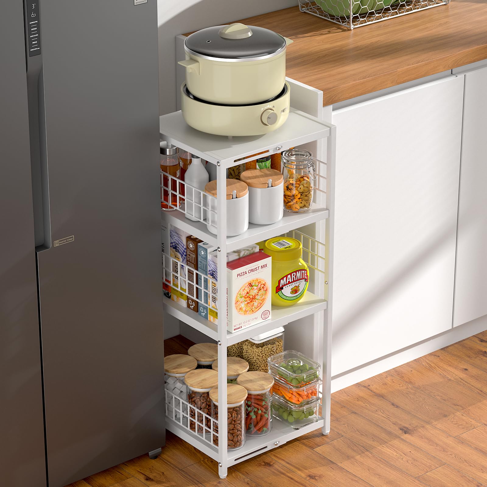 DAOUTIME white slim storage shelf ideal for bathroom, kitchen, and laundry organization.