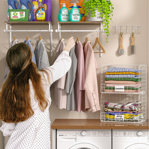 DAOUTIME rust-resistant wire baskets keep laundry supplies organized and accessible.