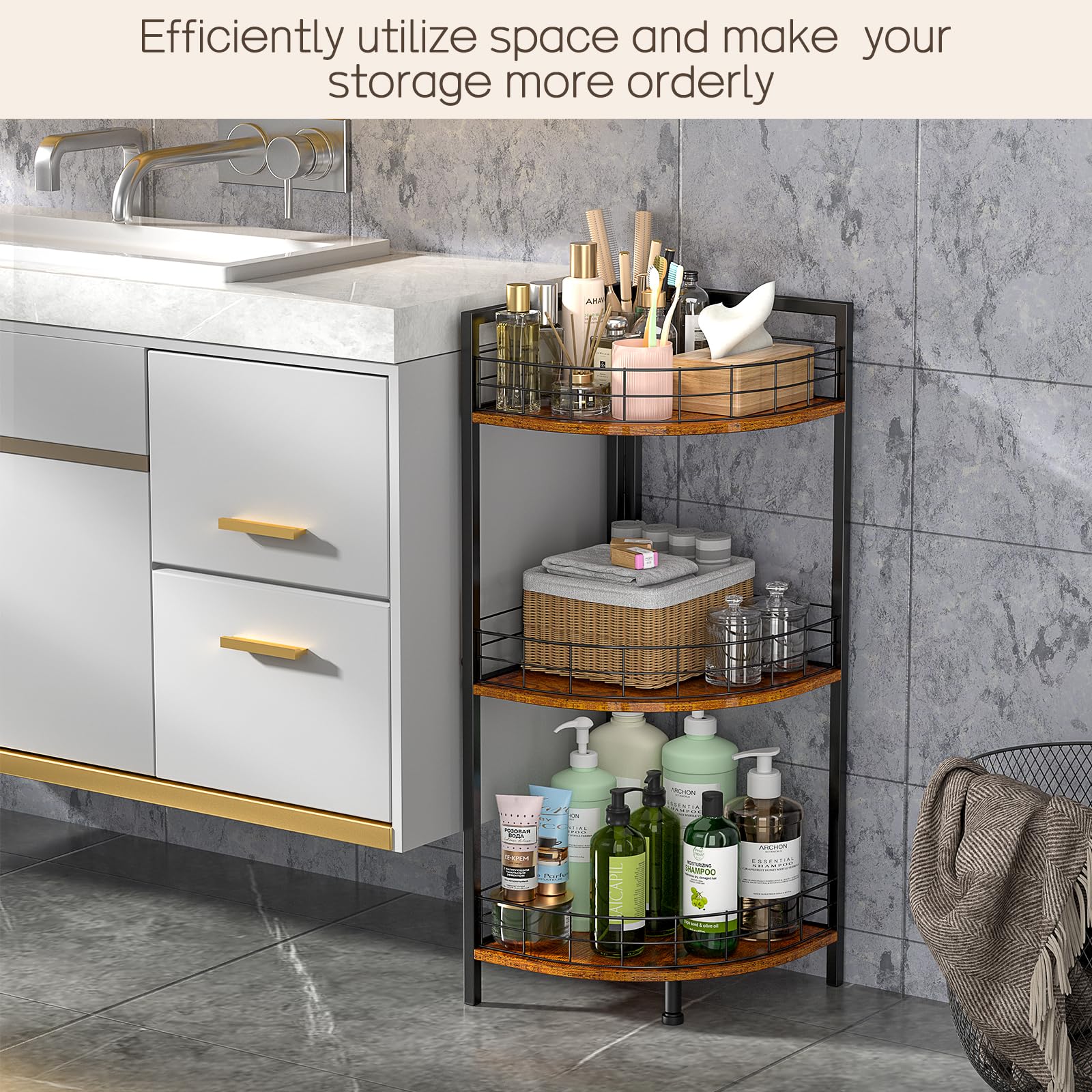 DAOUTIME wood and metal construction offers sturdy storage for daily essentials.