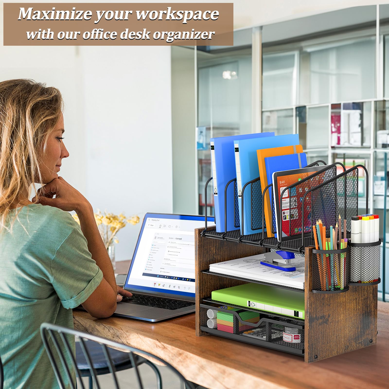 DAOUTIME wooden desk file organizer blends style with sturdy storage.