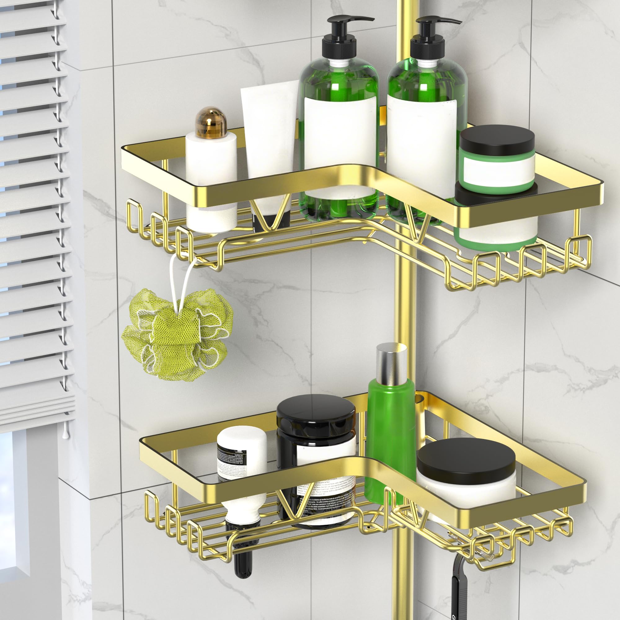 DAOYA 4-tier corner storage keeps shampoo and soap neatly organized