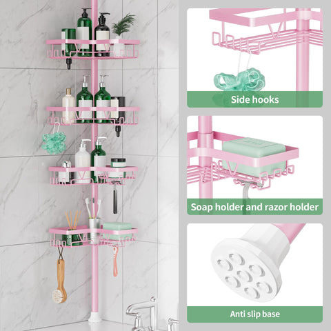 DAOYA built-in hooks on every level hold razors, loofahs, and towels