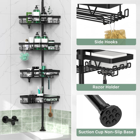 DAOYA corner caddy keeps shampoo and shower gel neatly accessible.