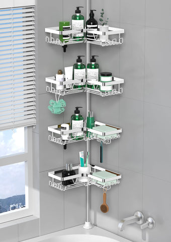 DAOYA corner shower caddy chrome tension rod fits corners for extra bathroom storage.