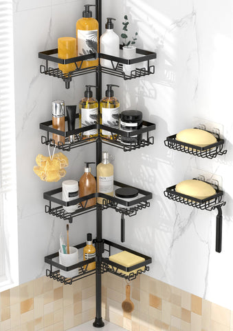 DAOYA Corner Shower Caddy with extended pole fitting between shower surfaces for a tool-free setup