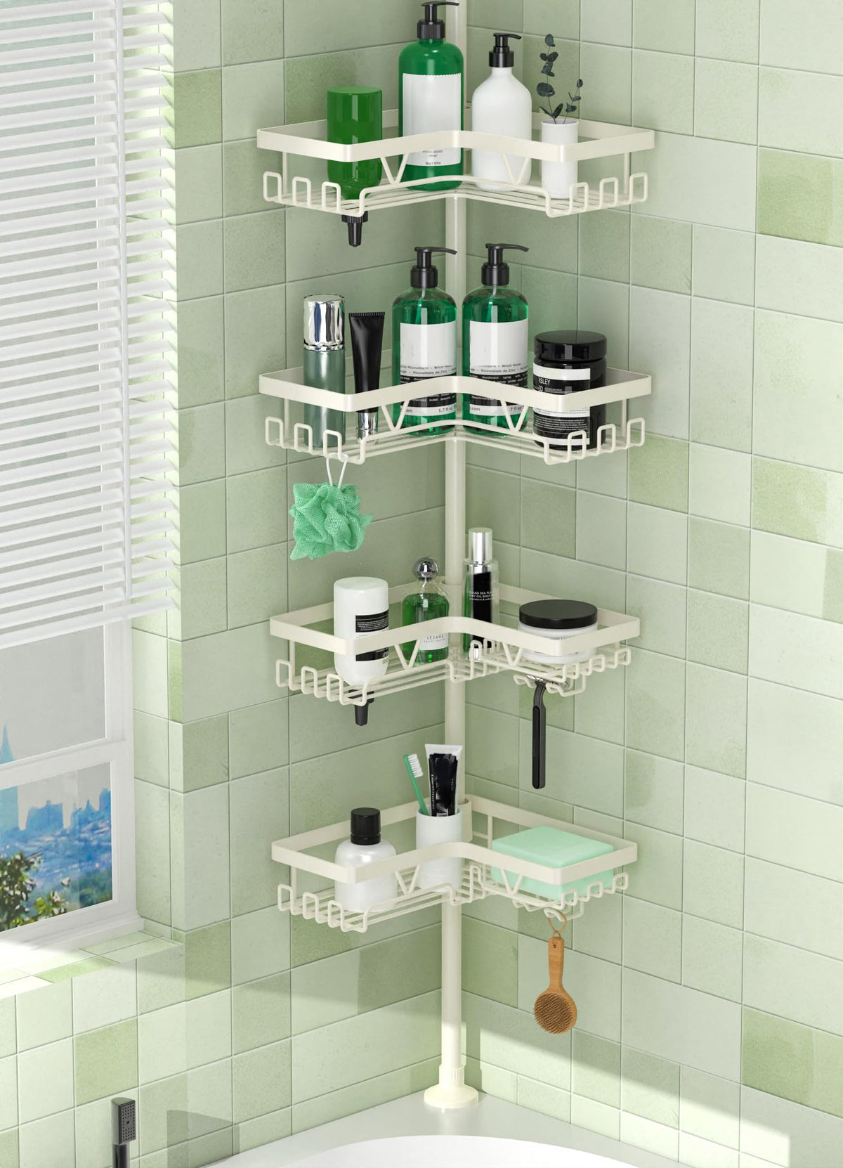 DAOYA corner shower caddy installed in bathroom corner for organized space
