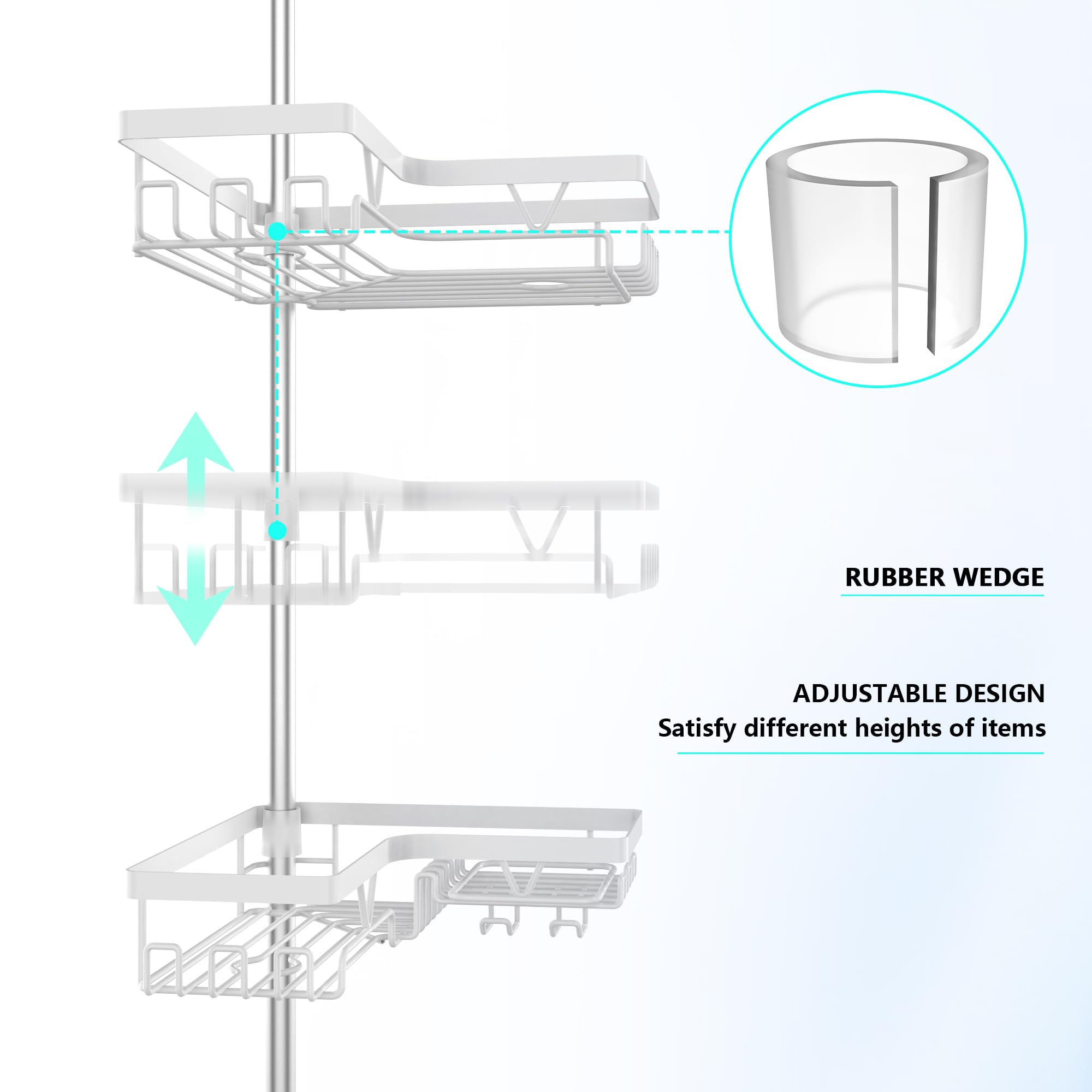 DAOYA non-slip rings and tension rod stabilize shelves during use