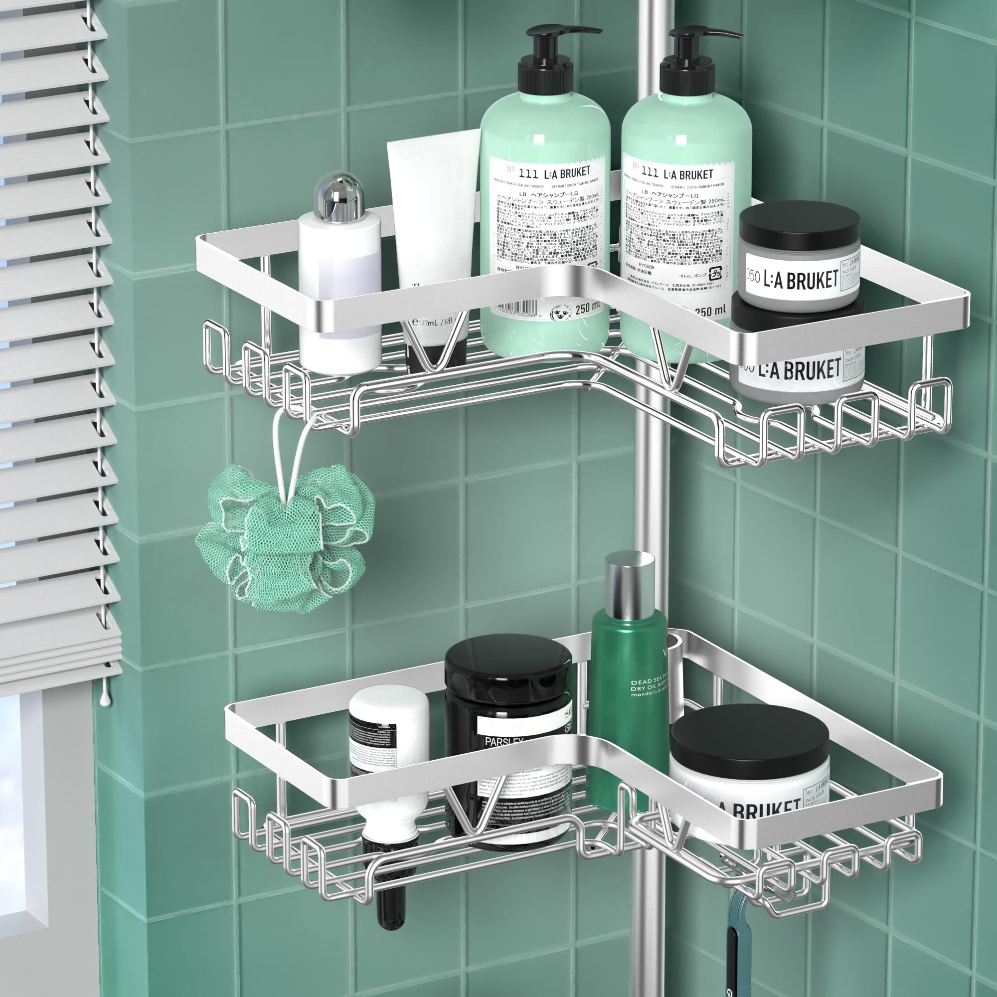 DAOYA caddy with hooks and built-in soap trays for organized showering