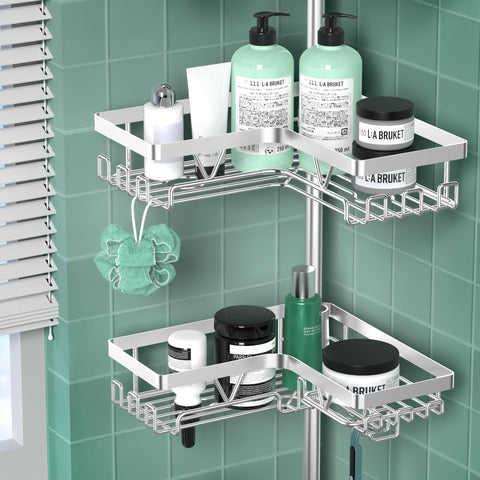 DAOYA caddy with hooks and built-in soap trays for organized showering