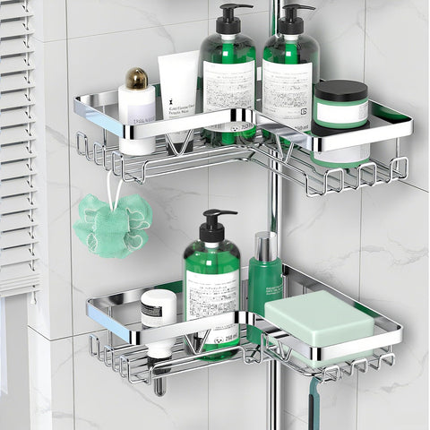 DAOYA chrome caddy with built-in soap dish and razor slots for tidy daily use.