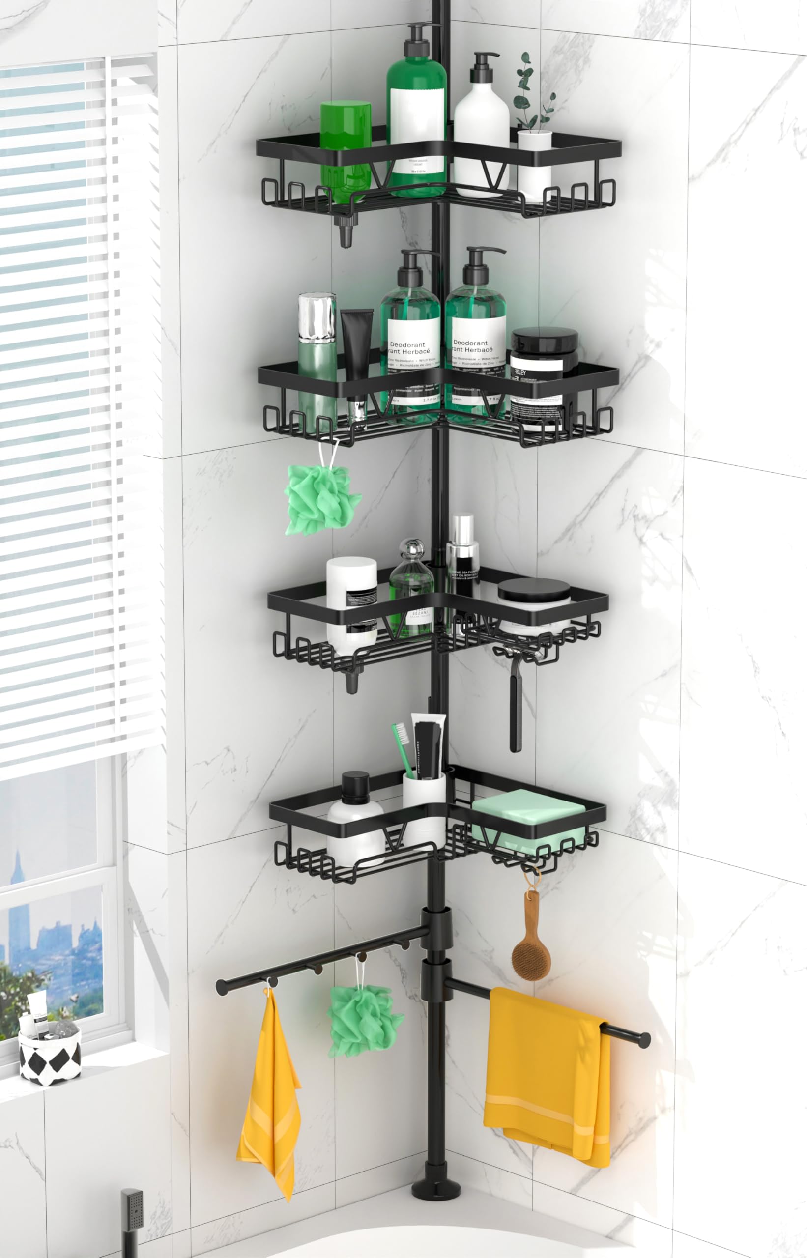 DAOYA shower caddy tension pole corner provides versatile storage in tight spaces.