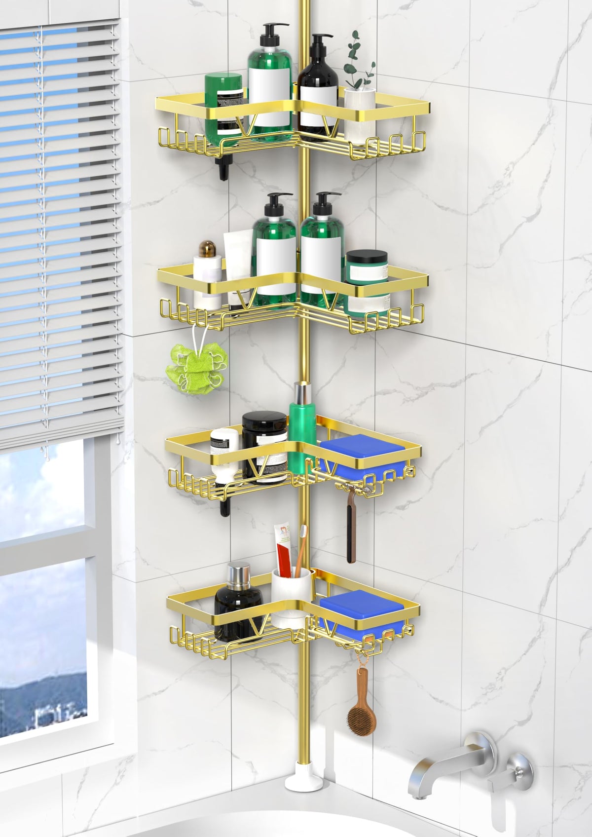 DAOYA shower caddy tension pole installation demonstrating easy no-drill setup