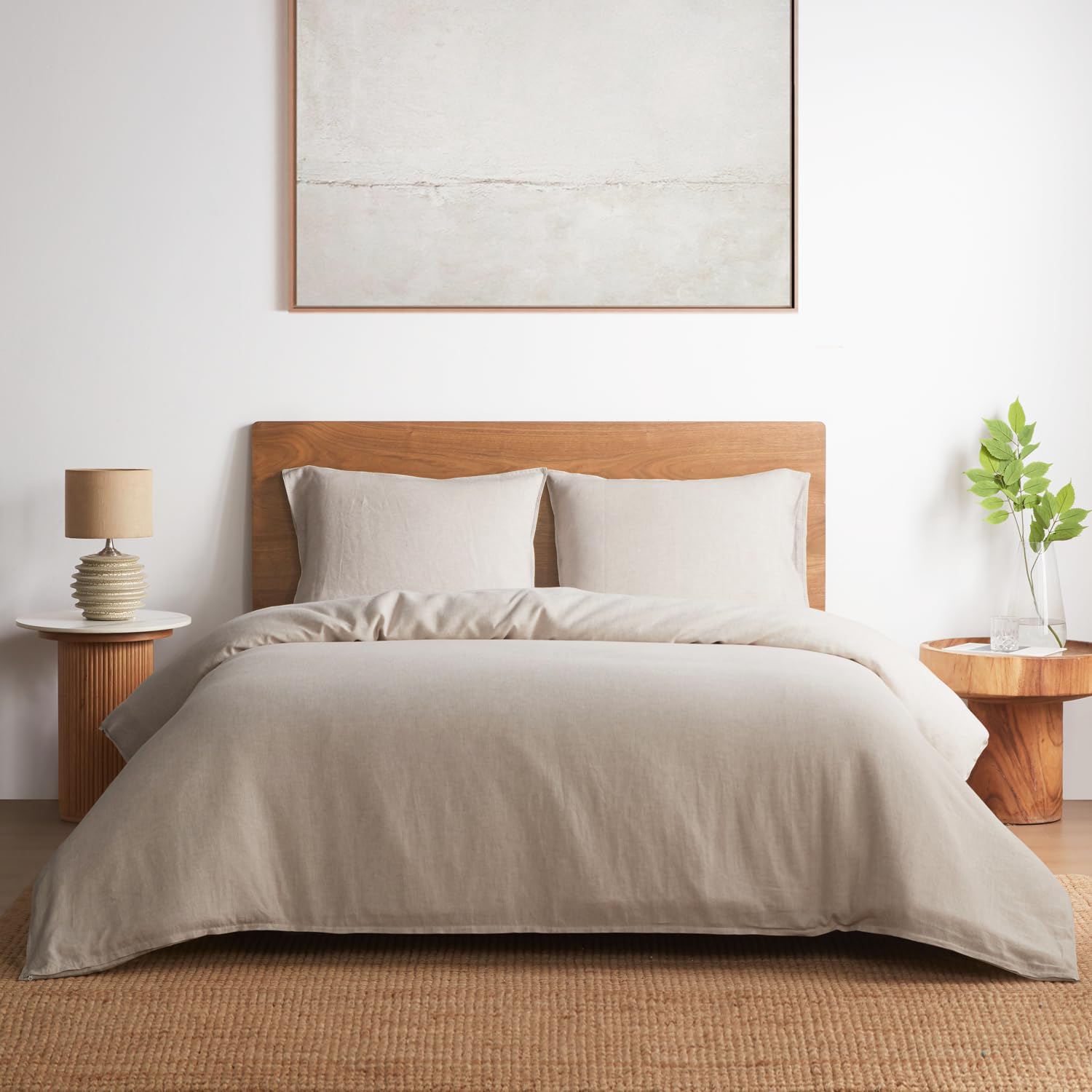 DAPU linen duvet cover queen on bed showing breathable texture for cooling sleep