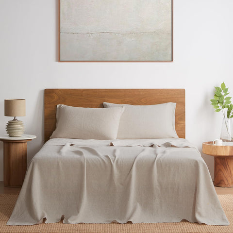 DAPU Pure Linen King Flat Sheet shows breathable texture for cooler nights.