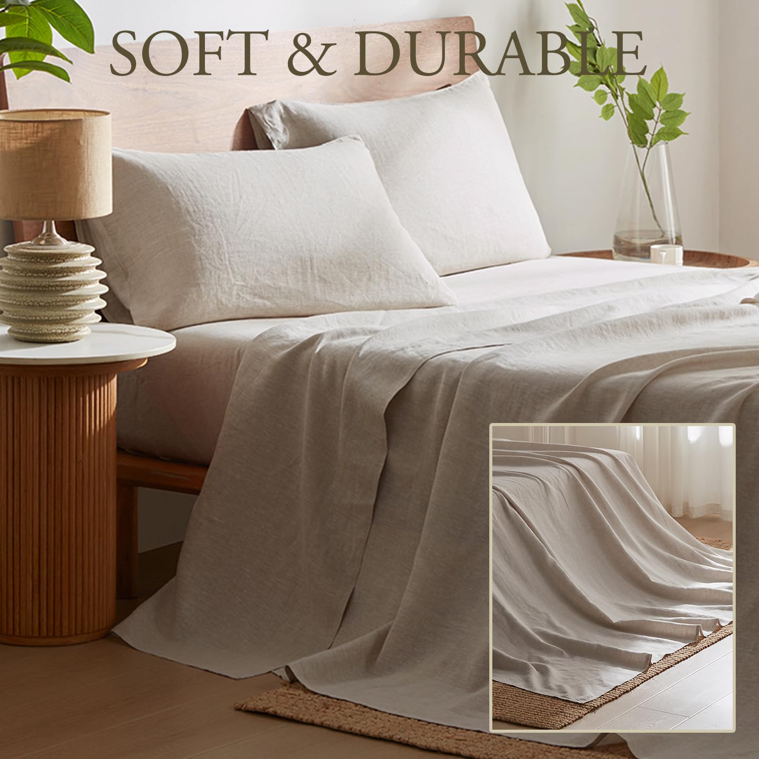 DAPU pillowcases paired with linen sheets for crisp, natural bedding.