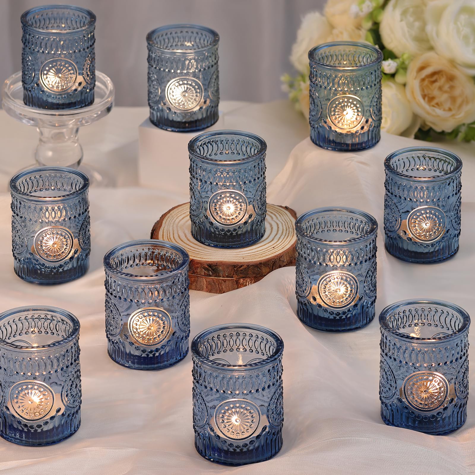 DARJEN blue votive candle holders 36-pack for warm table ambience.