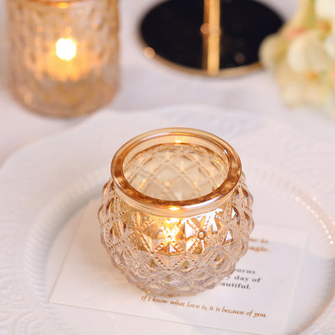 DARJEN gold bowl glass votives deliver warm, inviting glow.