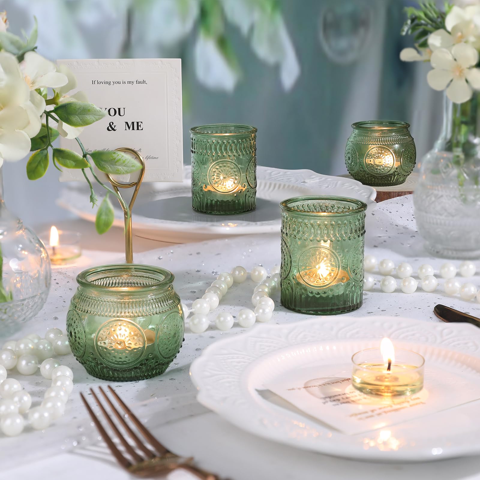 DARJEN tealight holders create warm ambiance during meals.