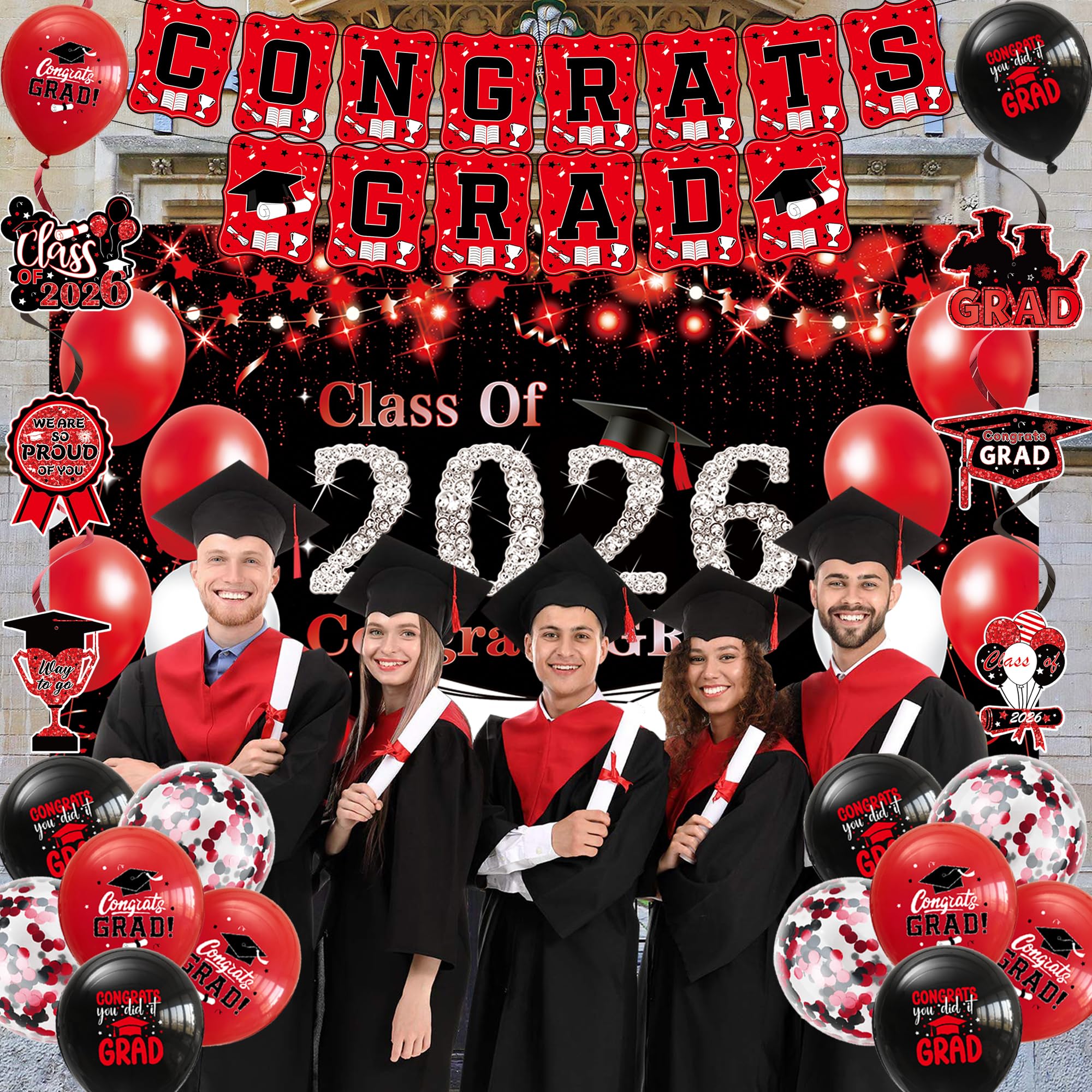 DARUNAXY Class of 2026 themed decor features bold text and bright accents.
