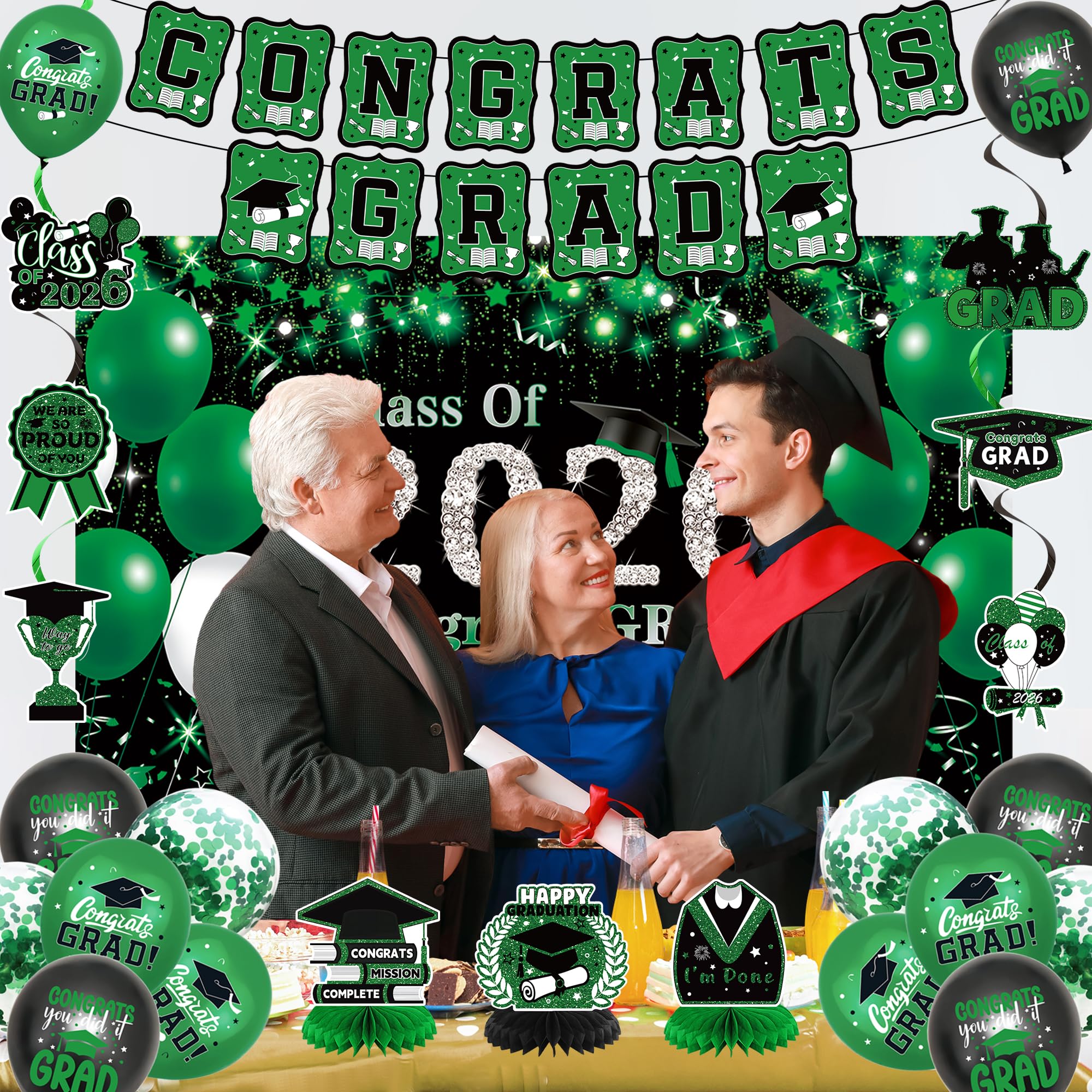 DARUNAXY CONGRAT GRAD glitter banner adds shine to decor and photos.