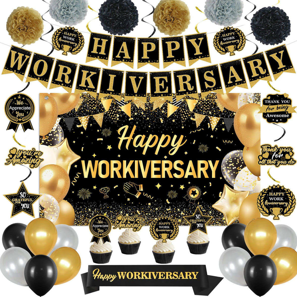 DARUNAXY Happy Workiversary backdrop for a photo-ready office celebration.