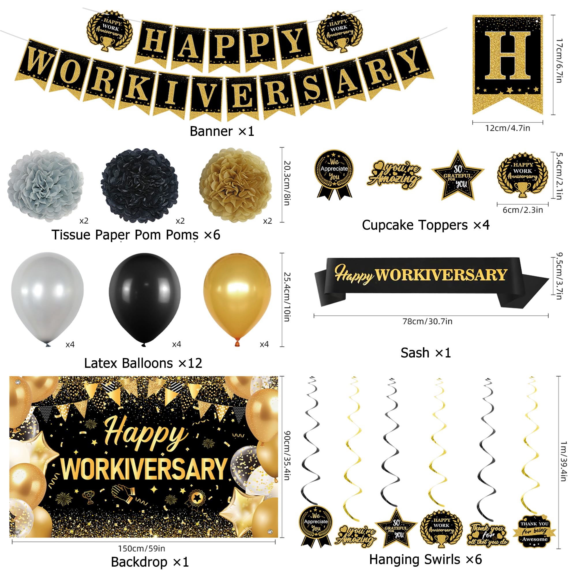 DARUNAXY Happy Workiversary glitter banner adds shine to party decor.