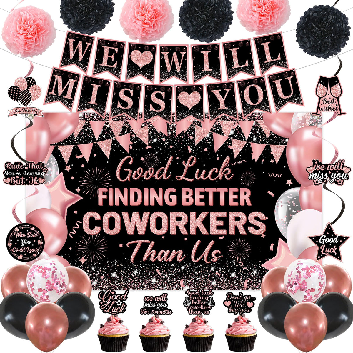 DARUNAXY rose gold coworker farewell banner for a festive, memorable backdrop.