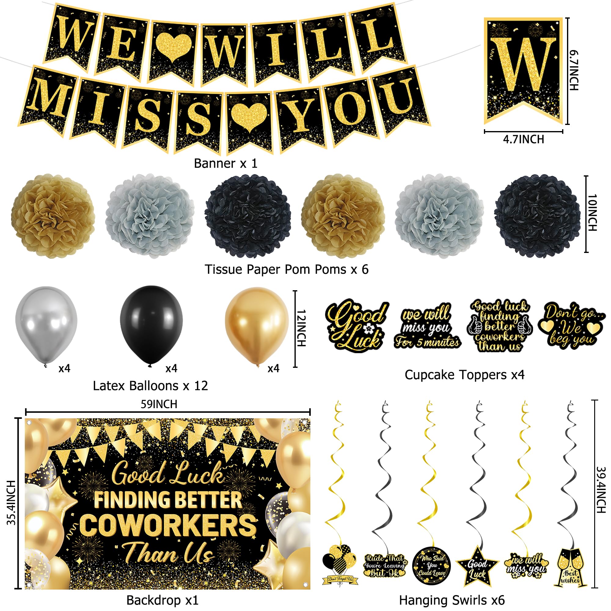 We Will Miss You banner adds glitter to farewell decor
