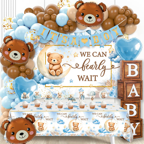 DataMoon We Can Bearly Wait sign backdrop for elegant baby shower and gender reveal decor