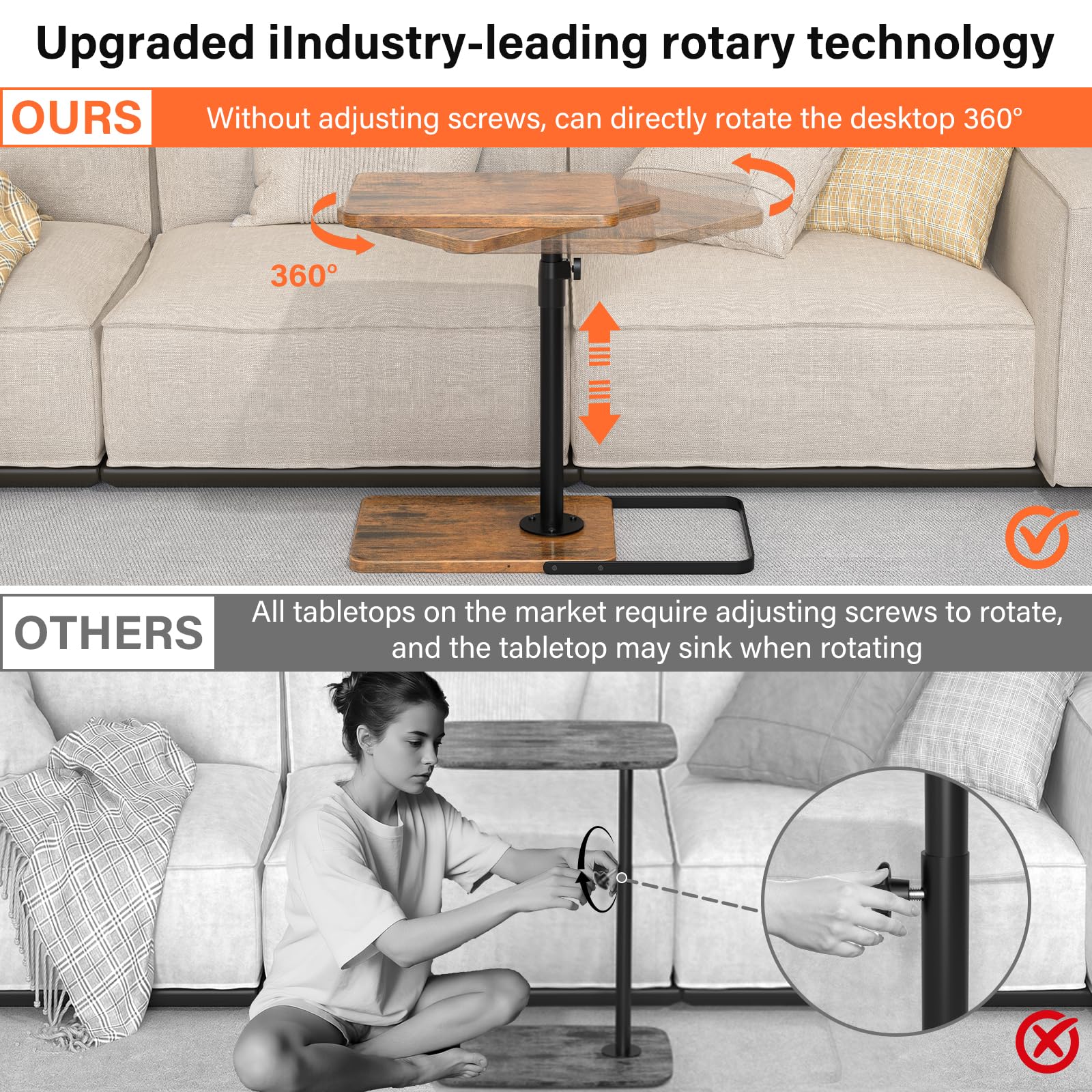 Dataroad Selead adjustable-height tray from 19 to 35 inches for comfort