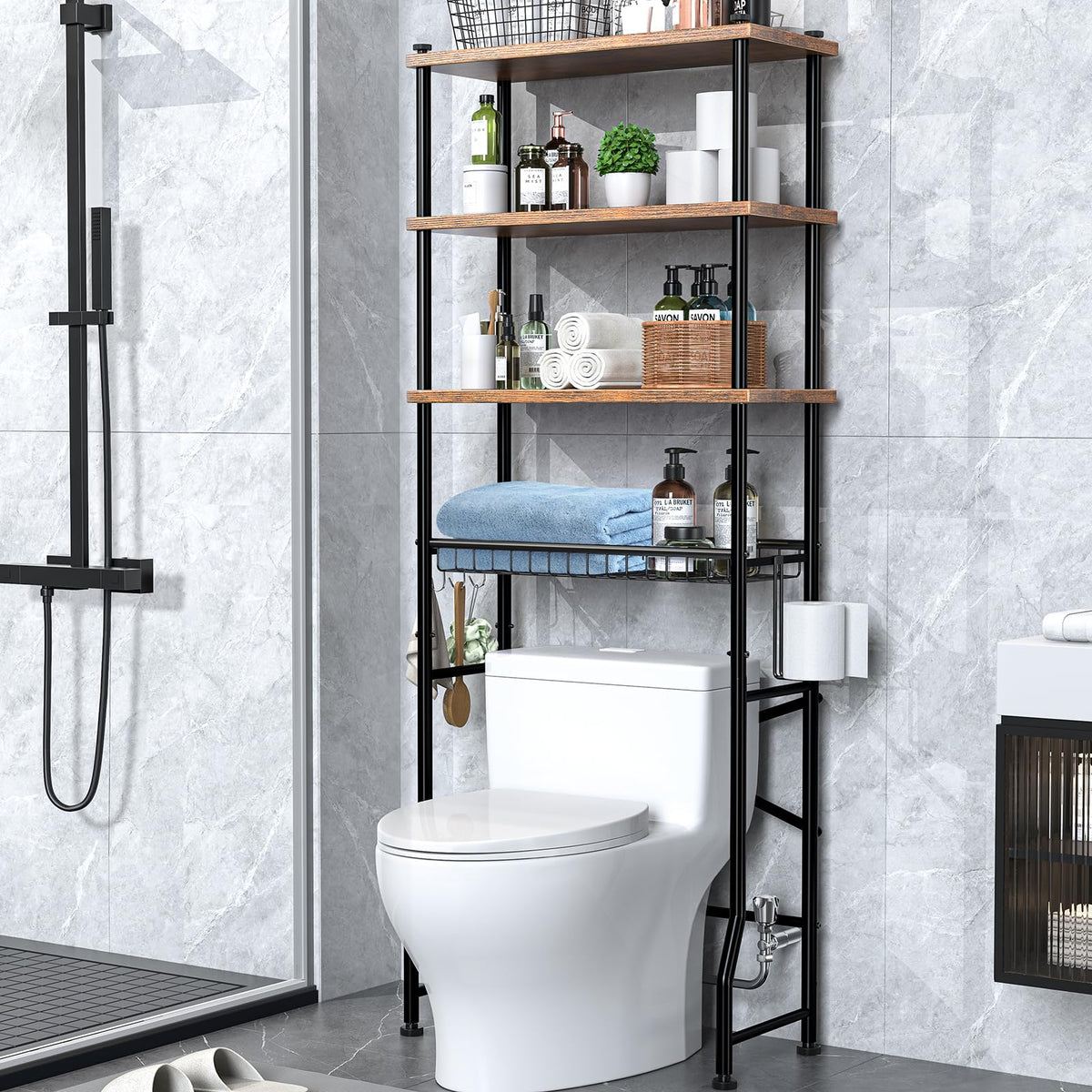 Dataroad Selead over-toilet shelf shows easy assembly and compact footprint.